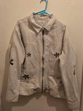 Cream Floral Embroidered Utility Jacket Women’s L